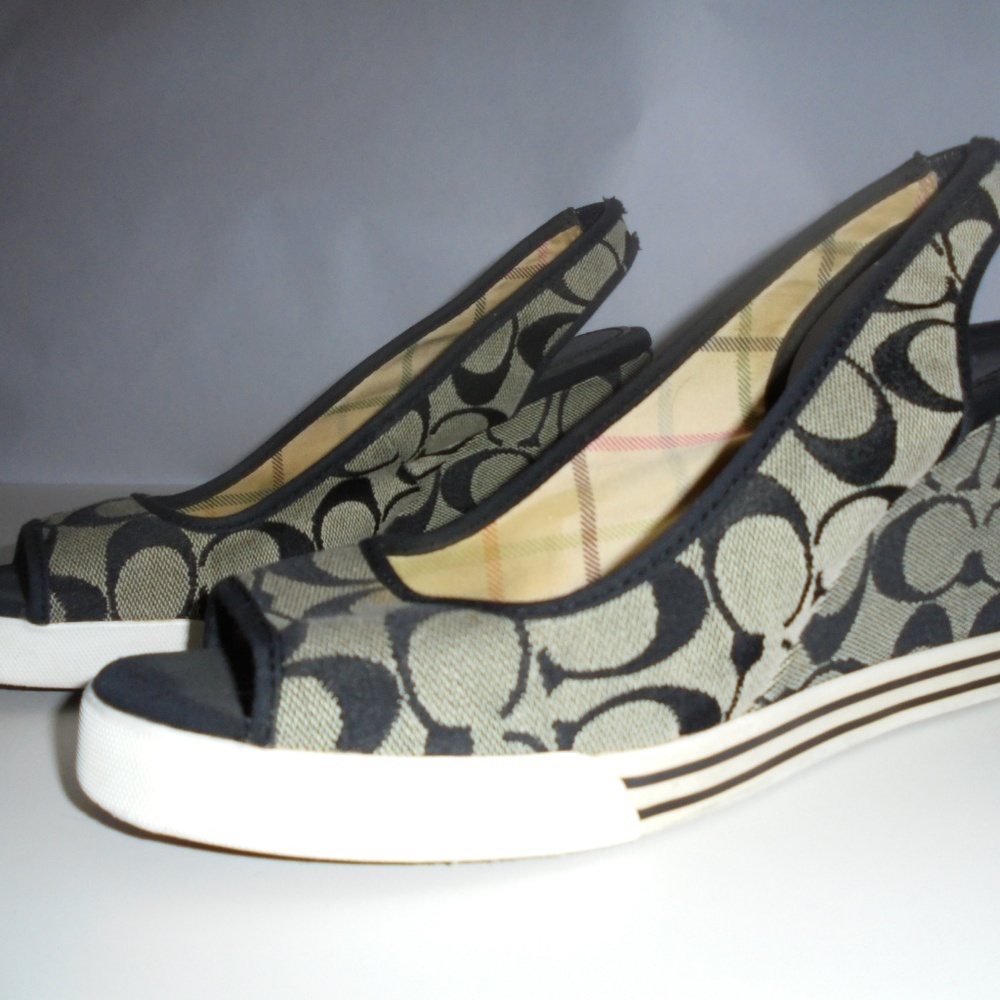 Coach Signature Peep Toe Slip on Wedge